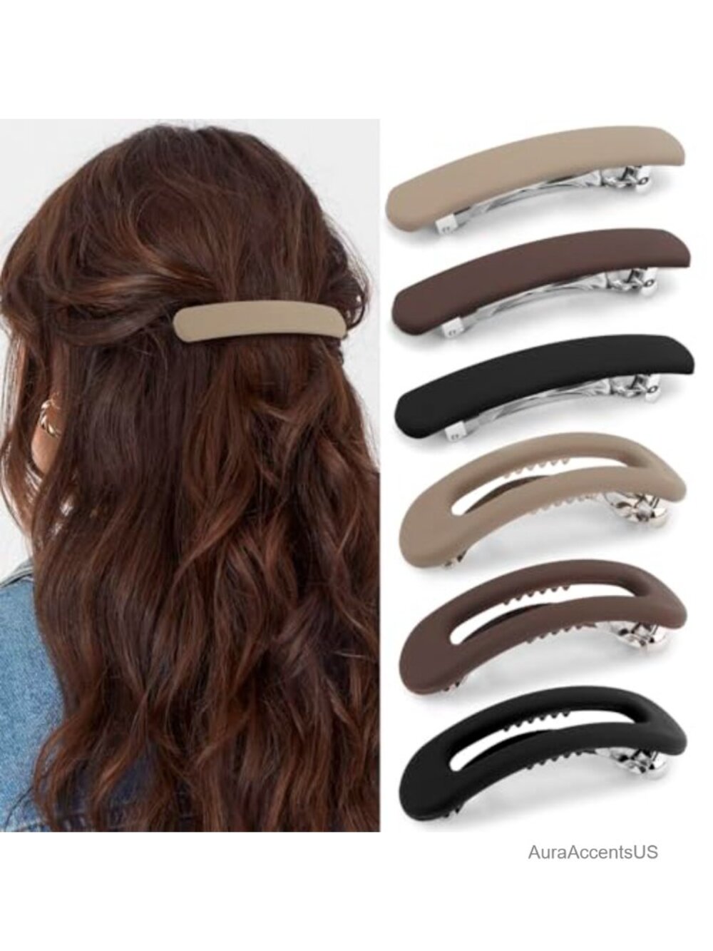 Flat Hair Barrettes for Thick Thin Fine Hair, 6 Pcs Non Slip Large French Clips